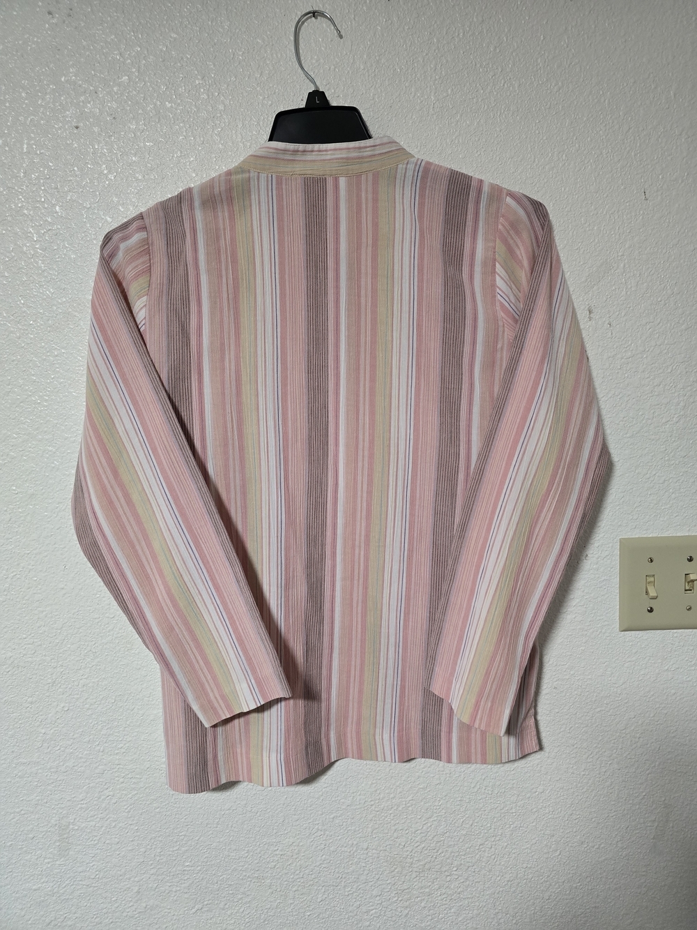 TravelSmith Pink & Cream Striped Mandarin-Collar Blouse - Picture 6 of 7